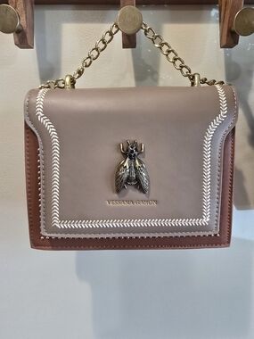 Taupe & Brown Vegan Leather Chain-Handle Shoulder Bag